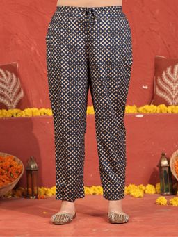 ARAMYA - Blue Viscose Gold Foil Pant