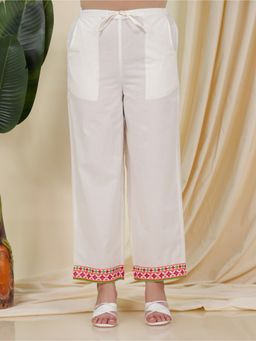 ARAMYA - Off White Soft Cotton Solid Pant