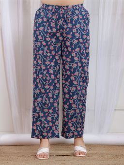 ARAMYA - Teal Soft Cotton Floral Pant