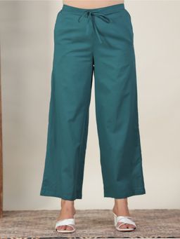 ARAMYA - Green Soft Cotton Solid Palazzo