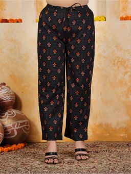ARAMYA - Black Soft Cotton Floral Pant