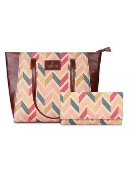 The Clownfish - Wave Design Cream Combo Of Handbag & Charisma Collection Wallet
