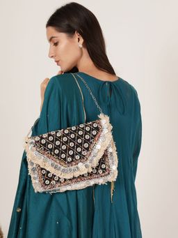 Fabbhue - Women'S Multi-Color Boho Hand Embroidery Clutch with Detachable Chain
