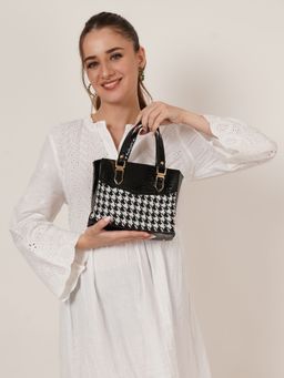Fabbhue - White Women's Checked Jacquard Small Handheld Bag