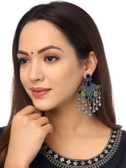 Yellow Chimes - Multicoloured Oxidised Contemporary Drop Earrings