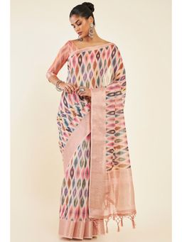 Soch - Women Peach Chanderi Printed Saree with Unstitched Blouse