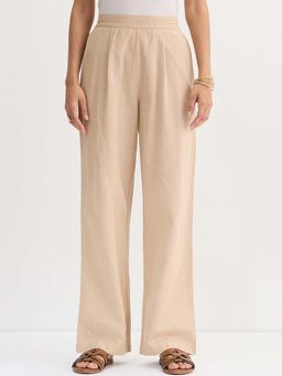 Femmella - Beige Cotton Linen Straight Pants