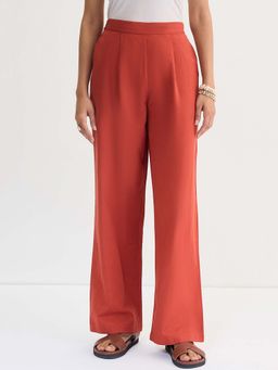 Femmella - Rust Cotton Linen Straight Pants