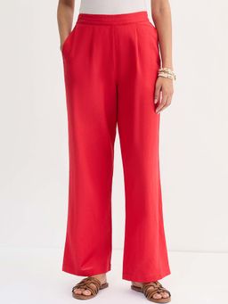 Femmella - Red Cotton Linen Straight Pants