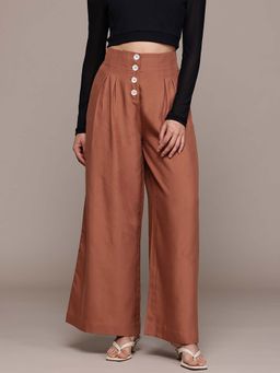 Label Ritu Kumar - Brown Averit Flared Solid Pants