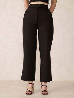 Outzidr - Black Extended Waist Band Straight Fit Trouser