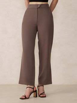 Outzidr - Grey Extended Waist Band Straight Fit Trouser