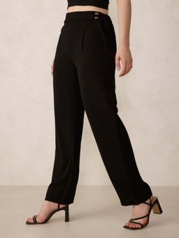 Outzidr - Black Waist Button Pull On Pants