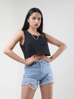 IZF - Ripped and Safety Pin Crop Tee- Black