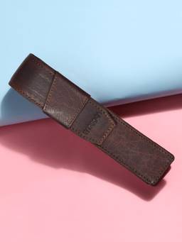 Sassora - Flap Closure Brown Pen Case (M)