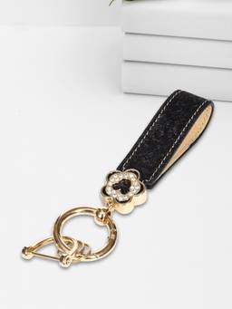 Sassora - Black Animal Print Leather Keychain