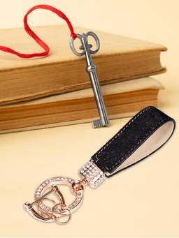Sassora - Black Animal Print Leather Keychain