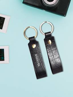 Sassora - Black Solid Leather Keychain (Pack of 2)