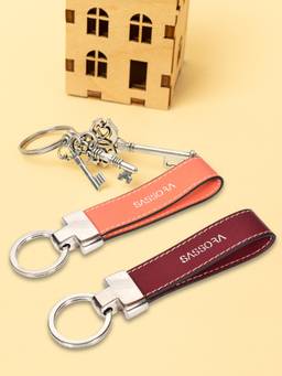 Sassora - Multi-Color Solid Leather Keychain (Pack of 2)