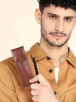 Sassora - Snap Closure Tan Pen Case (M)