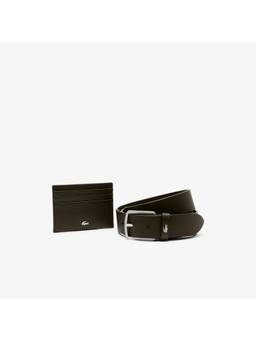 Lacoste - Leather Brown Belt & Card Holder Gift Set