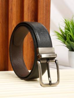 Teakwood - Men's Genuine Leather Black Reversible Belt