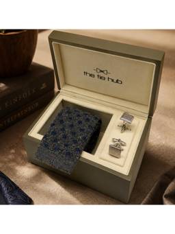 The Tie Hub - Grey Italian Wool Tie with Silver Net Cufflinks
