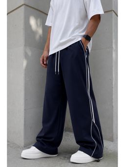 Kvetoo - Mens Navy Blue Wide Leg Relaxed Fit Gym Trackpant