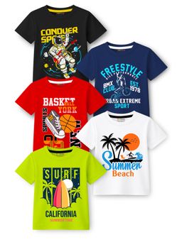 Trampoline - Boys Half Sleeve Round Neck Printed T-shirts Pack of 5