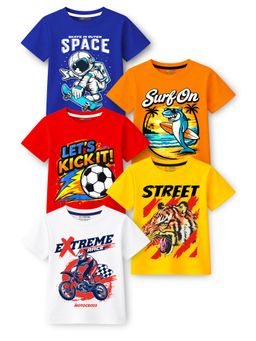 Trampoline - Boys Cotton Blend Multi-ColorHalf Sleeve Printed T-shirt Pack of 5