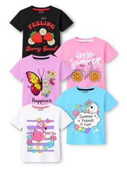 Trampoline - Girls Multi-ColorGraphic Printed T-shirt Pack of 5