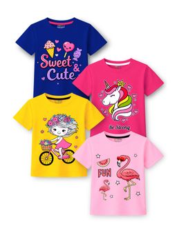 Trampoline - Girls Multi-ColorHalf Sleeve Printed T-shirt Pack of 4