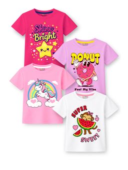 Trampoline - Girls Cotton Blend Multi-ColorPrinted T-shirt Pack of 4