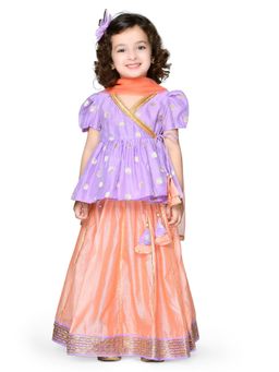 SAKA DESIGNS - Girls Mauve & Peach Jacquard Lehenga Choli with Dupatta (Set of 3)