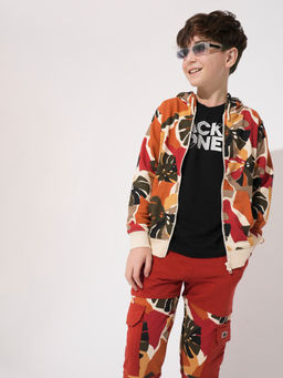 Jack & Jones Junior - Boys Tropical Print Multi-Color Hoodie