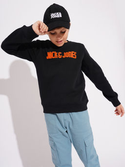 Jack & Jones Junior - Boys Typographic Black Sweatshirt