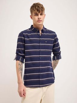 The Bear House - Cotton Striped Slim Fit Casual Shirt