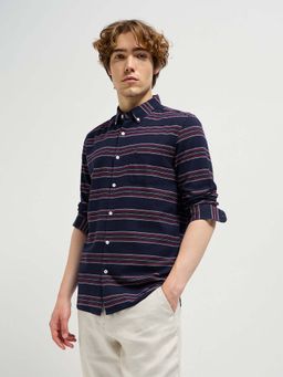 The Bear House - Cotton Striped Slim Fit Casual Shirt