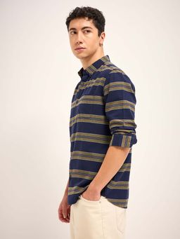 The Bear House - Cotton Horizontal Stripe Slim Fit Casual Shirt