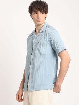 The Bear House - Mens Blue Striped Regular Fit Casual Shirt
