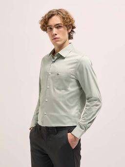 The Bear House - Mens Green Solid Tailored Fit Formal Shirt