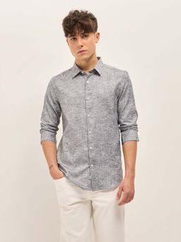 The Bear House - Men Self Design Slim Fit Casual Shirt