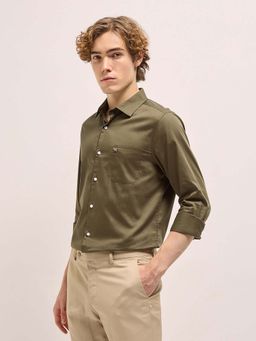 The Bear House - Mens Olive Solid Tailored Fit Formal Shirt