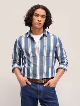 The Bear House - Mens Slim Fit Cotton Striped Casual Shirt
