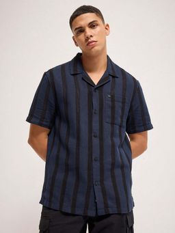 The Bear House - Cotton Striped Regular Fit Camp Collar Shirt