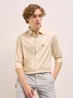 The Bear House - Mens Beige Solid Tailored Fit Formal Shirt