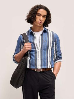 The Bear House - Mens Slim Fit Cotton Striped Casual Shirt