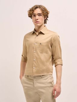 The Bear House - Mens Gold Solid Tailored Fit Formal Shirt