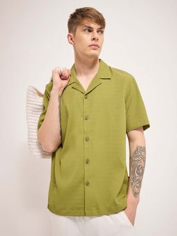 The Bear House - Self Design Regular Fit Camp Collar Shirt