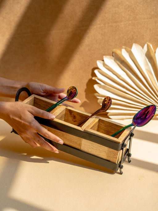 The Pitara Project Wooden Cutlery Stand - Trio